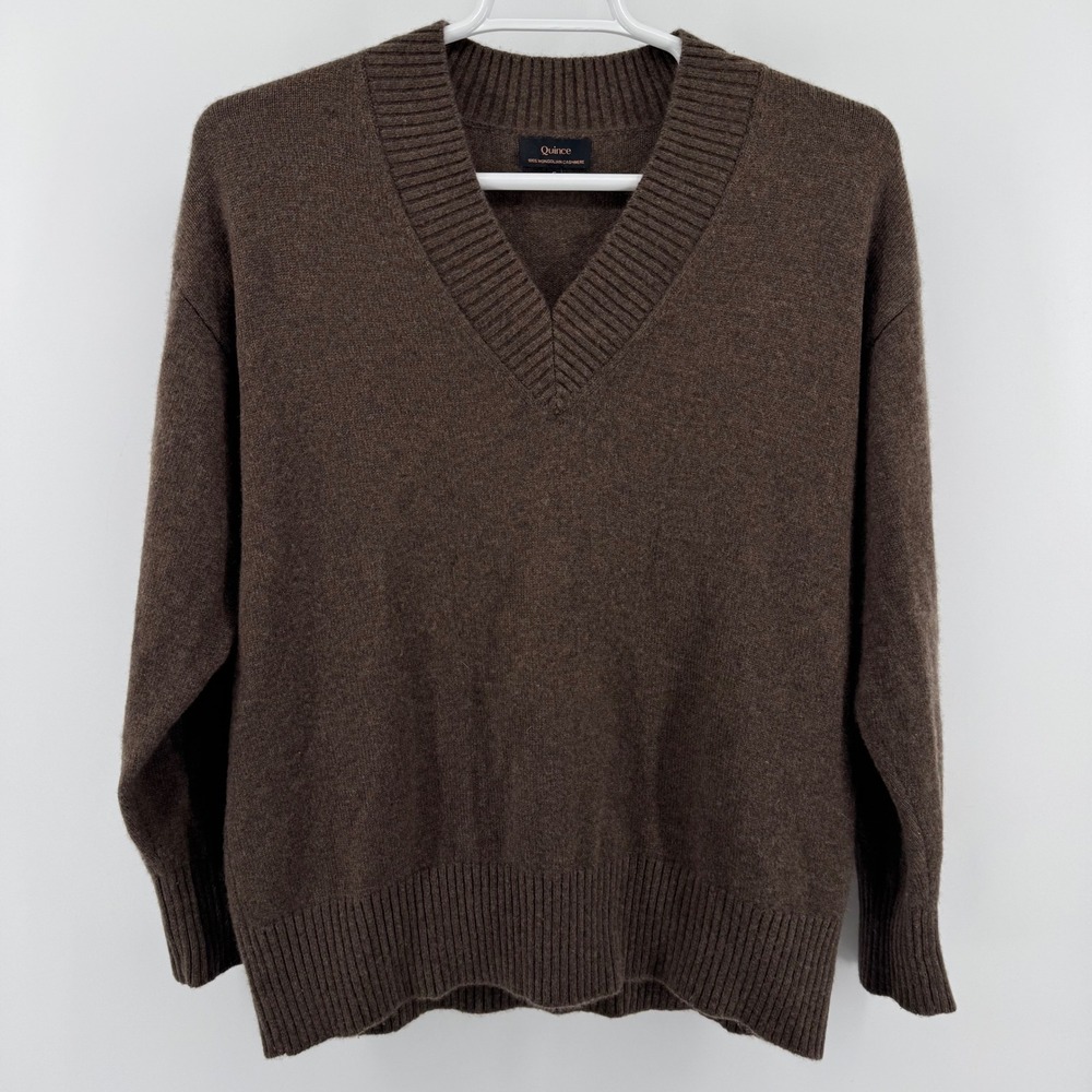 Quince Mongolian Cashmere Oversized V-Neck Sweater Women Small Brown Grade A
